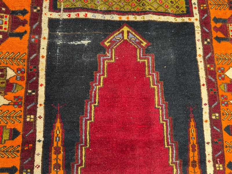 3'7x5'5 Antique Turkish Hand Knotted Rare Tribal Wool Rug, Geometric Pattern Rug gallery