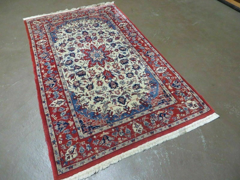 3x5 Fine Rug Vintage Handmade Authentic Oriental Floral Medallion Beige Red Blue gallery