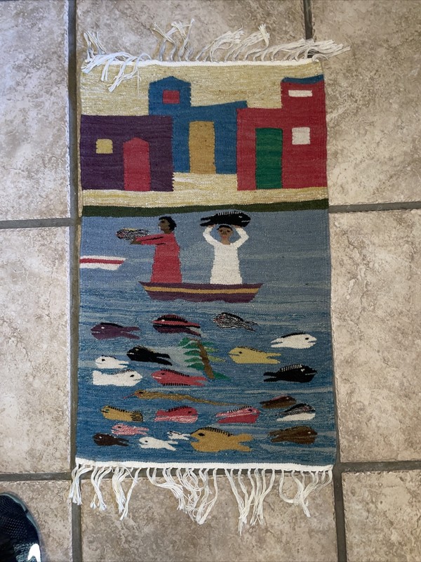 Beautiful ANTIQUE NAVAJO WOOL RUG 33”x20" HAND WOVEN THICK Southwest Native gallery
