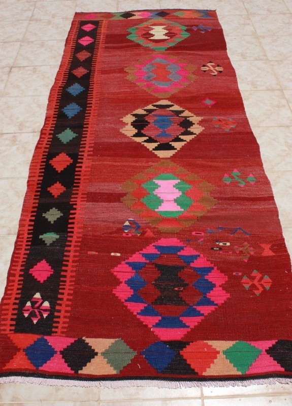TURKISH KILIM RUNNER RUG 3x9, TURKISH KILIM RUNNER RUG 45"x108", RED KELIM 3x9 gallery