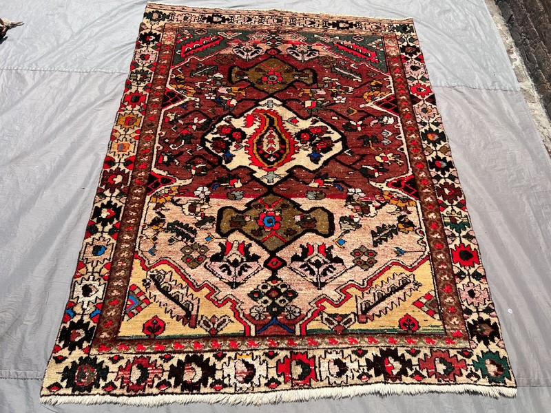 Terracotta Antique Caucasian Rug 5x7 ft Red Hand Knotted Geometric Faded Carpet gallery
