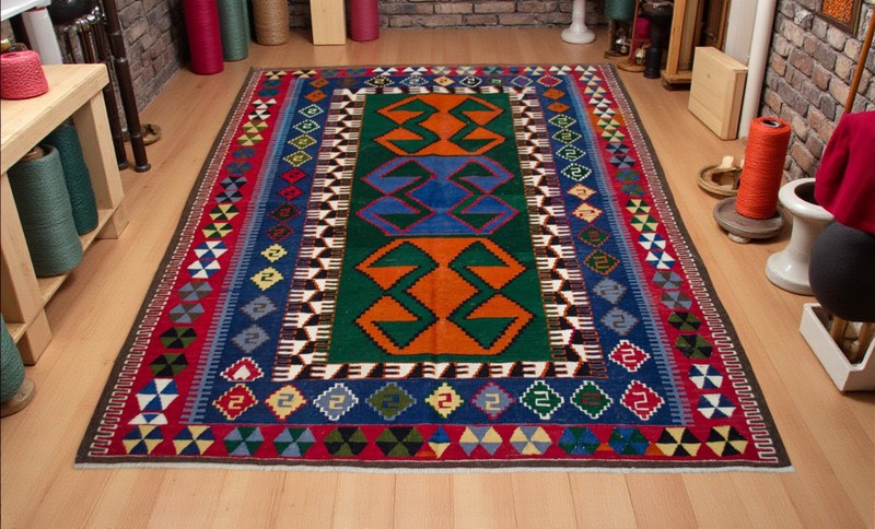 RARE UNUSED Vintage 1960s Turkish Kilim Rug 5'2"x 6'4" | All-Wool Natural Dyes | gallery