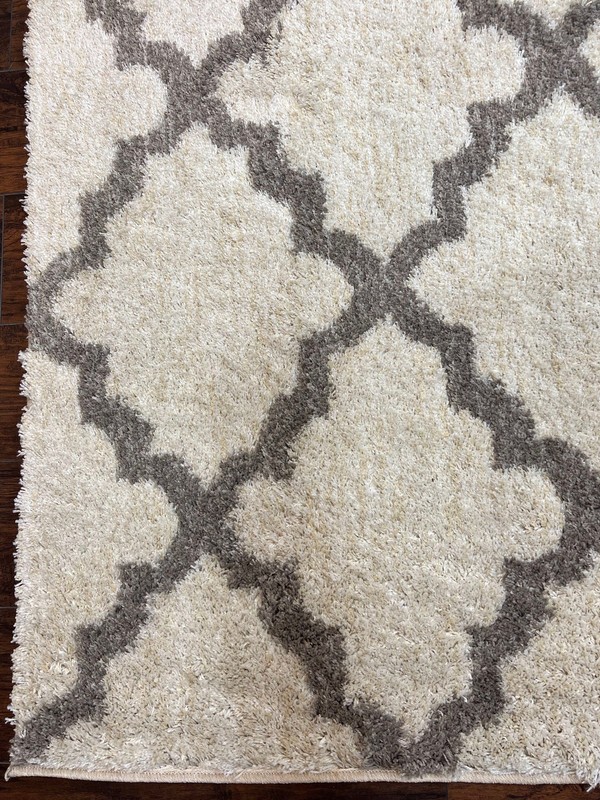 Modern Shag Rug Ivory and Gray Diamond Panel Design Room Sized Area Rug gallery
