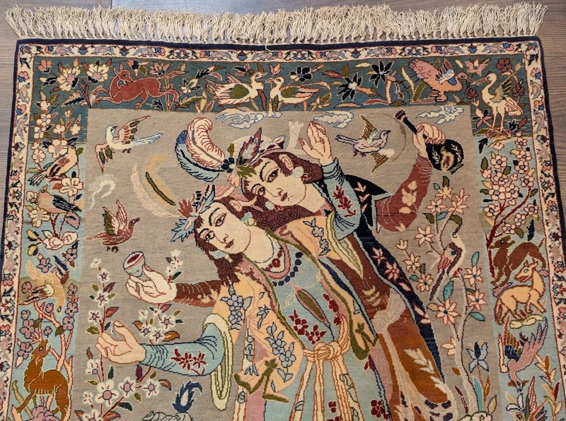 Per'sian Pictorial Rug 3x4, Kork Wool on Silk, Musician, Animal Pictorials gallery