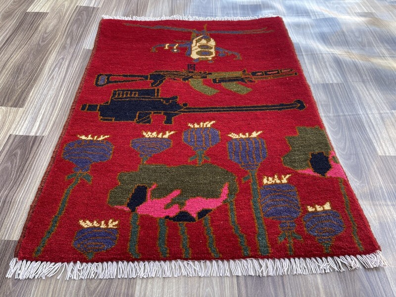 TRADITIONAL AFGHAN WAR RUG TRIBAL ART RUG Wool Rug Opiume 79x59 cm #149 gallery