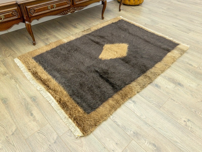 Turkish mohair long piles shaggy rug 4.1x5.1 ft Hand-woven cozy shag carpet gallery