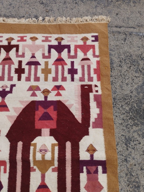 Vintage Handmade Tunisian Gafsa Pictorial Wool Kilim Rug 134x63 cm gallery