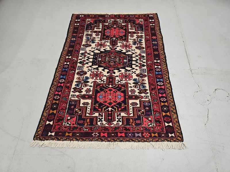 Hand-knotted Azerbaijan Karaje 100% Wool Rug Caucasian Kazak 3'4"×4'11" gallery