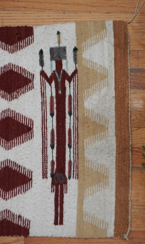 Vintage Navajo Hand Woven Yei Two Ladies Wool Rug 2'10" x 2'1" gallery