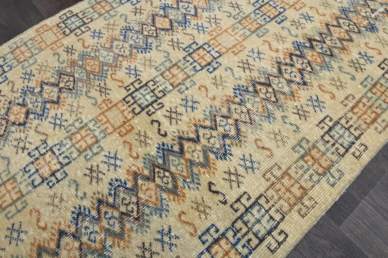 Vintage Turkish Runner Rug 3x5ft Wool Anatolian Handmade Hallway Oushak COLORFUL gallery