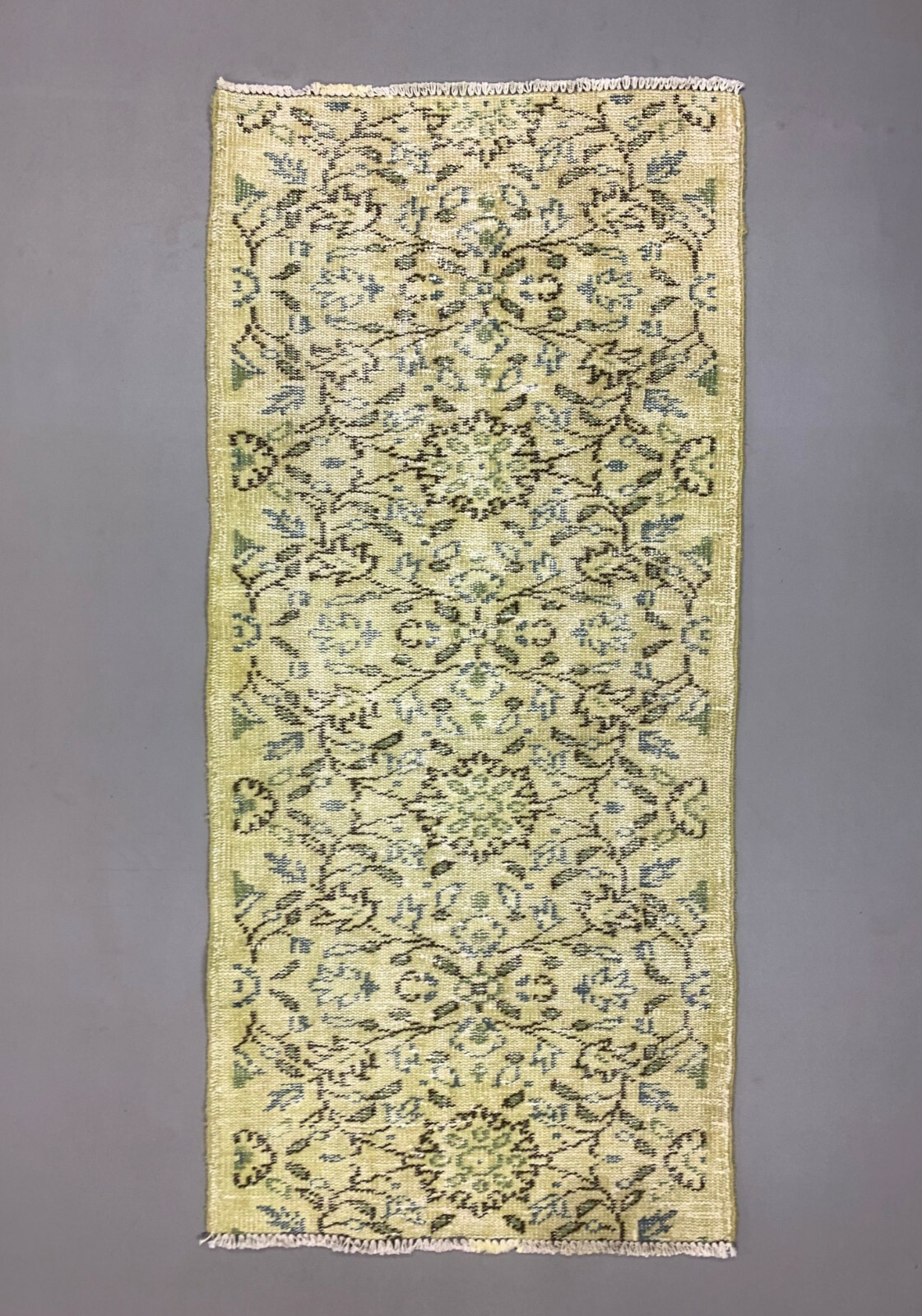 Distressed Turkish Runner 157x72 cm Vintage rug, Overdyed Yellow, Black Small gallery