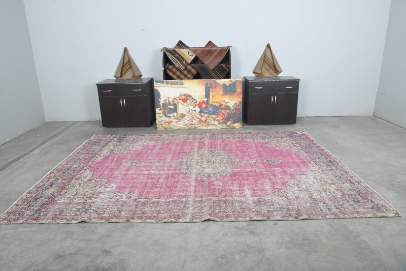 large turkish rug 7x10 ft, hand-knotted vintage area rug, oversize oushak rug,58 gallery