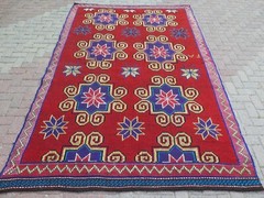 Crimson Red Large Floral Vintage Carpet, Turkish Handwoven Boho Rug 79″x120″