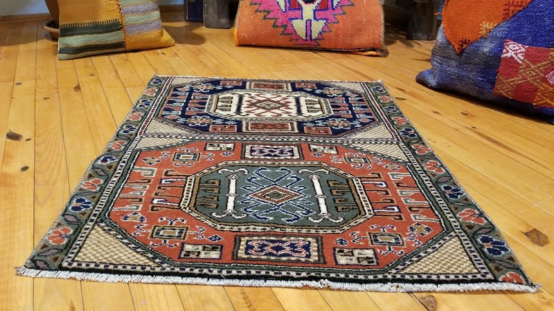 Stunning 1930-1939s Antique Wool Pile Natural Dye Bunyan Rug 2'1''x2'6'' gallery