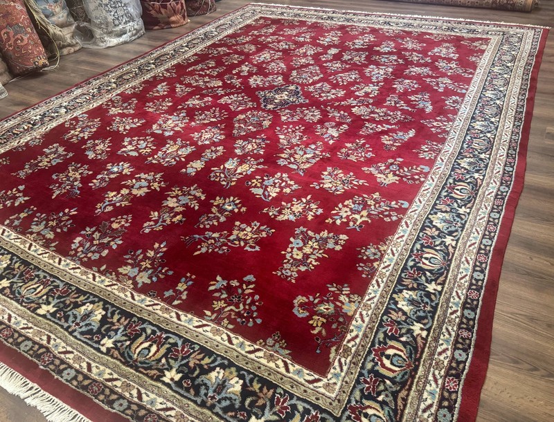 Indo Per'sian Sarouk Rug 10x14 Large Red Navy Blue Carpet Traditional Floral gallery