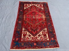 4’1×6’4ft Caucasian Floral Diamond Medallion Ivory Spandrel Handknotted Wool Rug