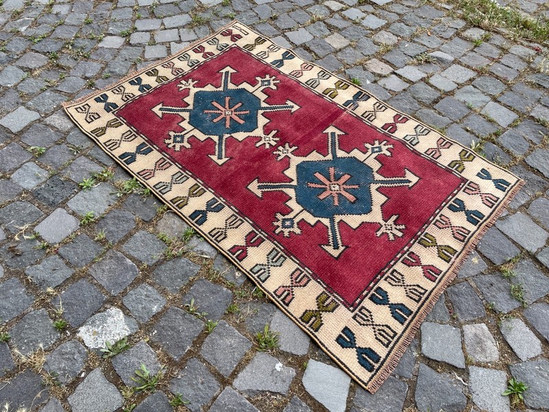 Bohemian Area Rug Handmade Wool Rug Turkish Vintage Traditional Rug 2,7 x 4,2 ft gallery