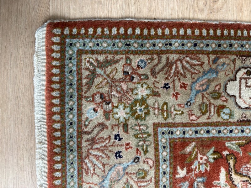 Vintage 1970s Per-sian Ta–briz Hunting Scene Rug 6.5' x 4.5' Hand Knotted Wool gallery