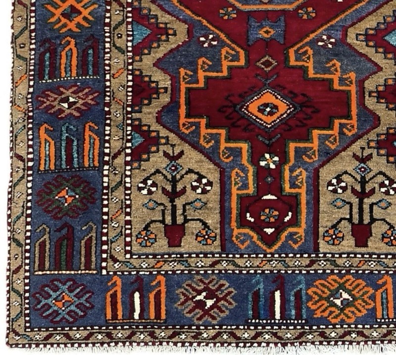 Vintage Hand Knotted Tarom Tribal Wool Area Rug 4x7 Red Blue Geometric Oriental gallery