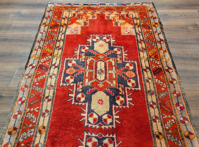 Per'sian Karajeh Heriz Runner 4x12, Geometric Medallions, Terracotta Red gallery