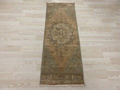 Vintage Handwoven Turkish Small Rug 1.3×3.4 ft Wool Distressed Neutral Carpet