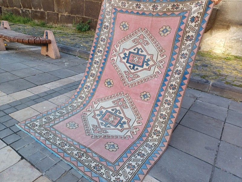 Vintage pink blue Area Rug 4.04 x 6.23 ft , 4x6 Handmade Wool Rug 123 x 190 cm gallery