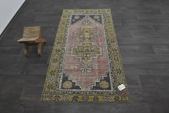 Oushak Turkish Vintage Rug 3×6 Kilim Rug Anatolian Handmade Boho Decor PEACH