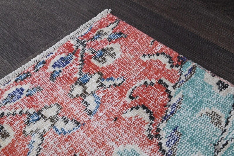 Oushak Turkish Doormat Rug 1x2 RED Anatolian Handmade Vintage Small Kilim Rug gallery