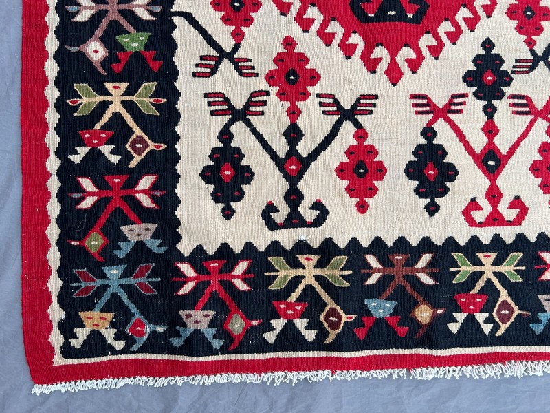 2'11x5'2 ft Vintage Handmade Afghan Geometric Kilim, Red & Black Design Rug gallery