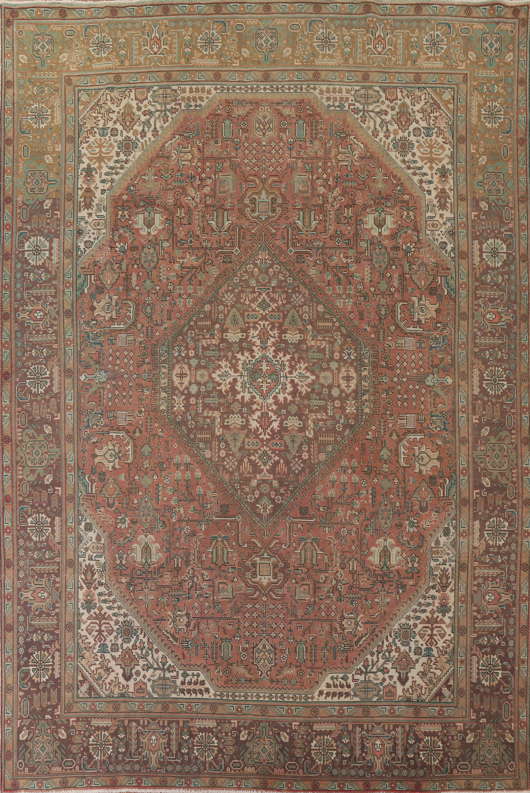 Geometric Wool Tebriz Living Room Area Rug 10x13 Vintage Handmade Carpet gallery