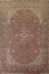 Geometric Wool Tebriz Living Room Area Rug 10×13 Vintage Handmade Carpet