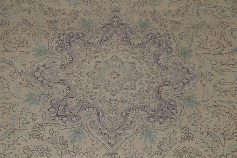 Vintage Muted Beige Wool Tebriz Handmade Dining Room Area Rug 10x13 Carpet gallery
