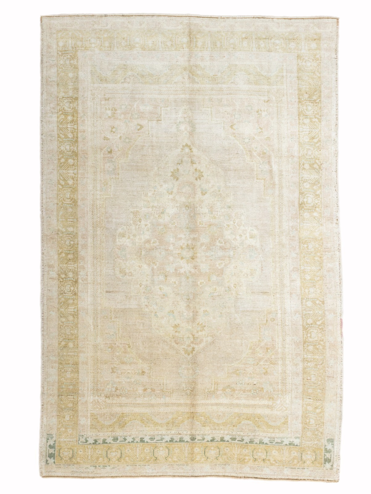 Turkish Oushak Muted Neutral Wool Area Rug 6.6x10.2 ft Hand Woven Vintage Carpet gallery