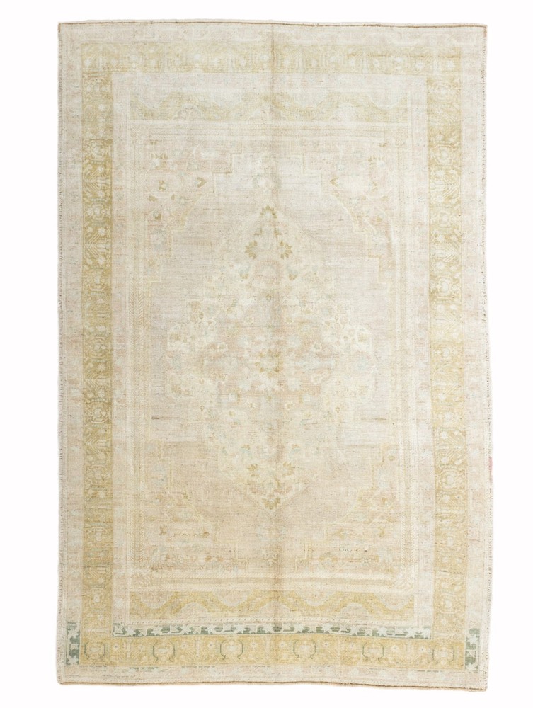 Turkish Oushak Muted Neutral Wool Area Rug 6.6x10.2 ft Hand Woven Vintage Carpet