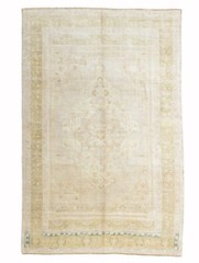 Turkish Oushak Muted Neutral Wool Area Rug 6.6×10.2 ft Hand Woven Vintage Carpet