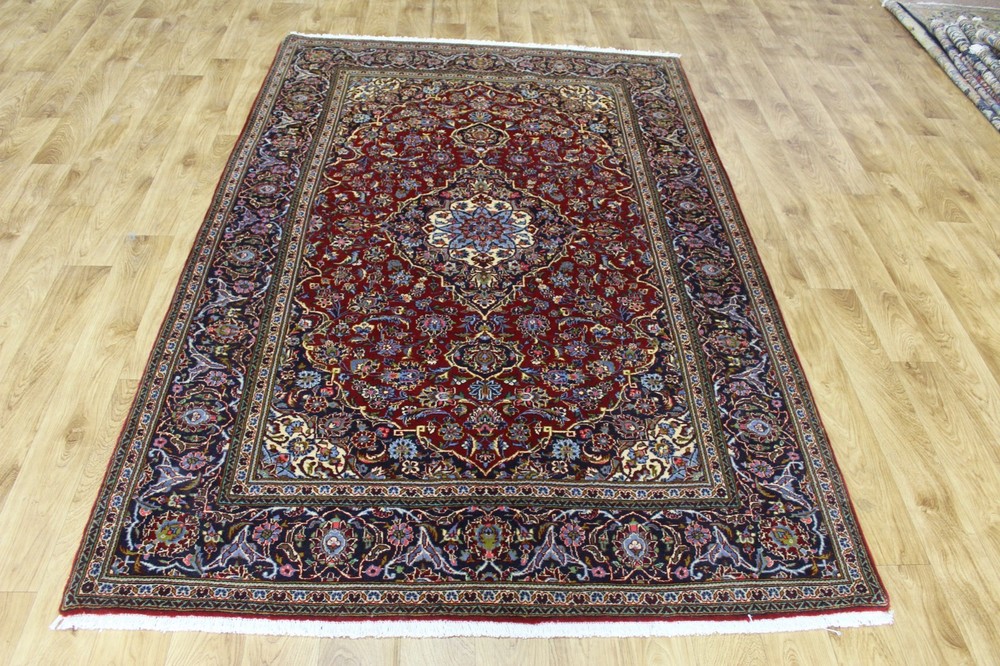 Fine Signed Keshan Oriental Rug Kurk Wool Floral Carpet 220 x 140 CM (7’3” x 4’7