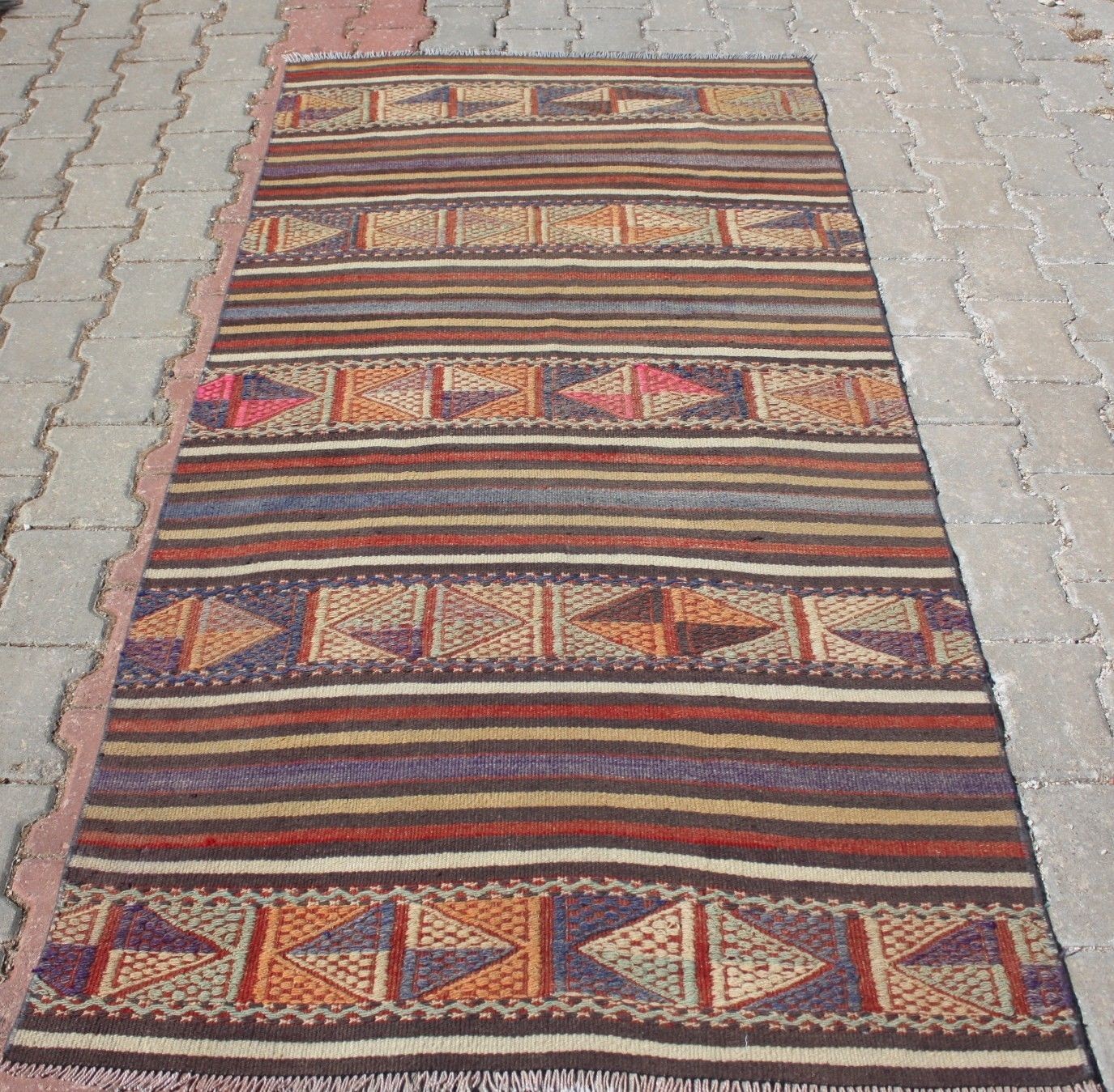 Turkish Kilim Runner Rug 3'x6.5', Kilim Runner Rug 38" x 81", Geometric Stripes gallery