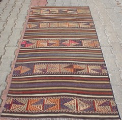 Turkish Kilim Runner Rug 3’x6.5′, Kilim Runner Rug 38″ x 81″, Geometric Stripes