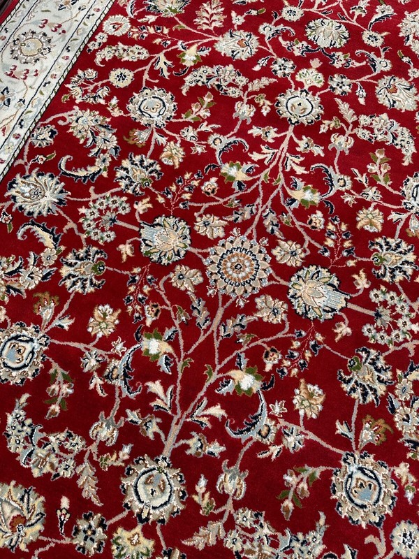 Fine New Floral Red & White Oriental Rug Handmade in India,Allover Design, 6'x9' gallery
