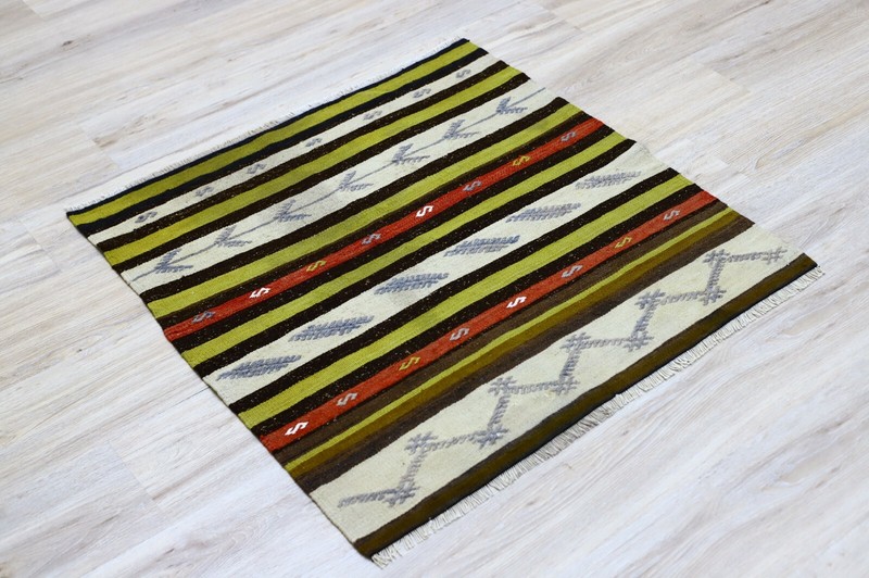 Tribal Scandinavian Wool Kilim Rug Anatolian Vintage Hand Knotted Carpet 3x3 ft gallery