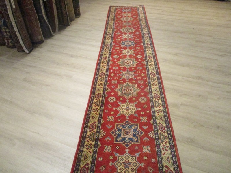 18' FEET RUNNER AFGHAN-REFUGEE Vegetable-Dye HANDMADE-KNOTTED WOOL RUG 586305 gallery