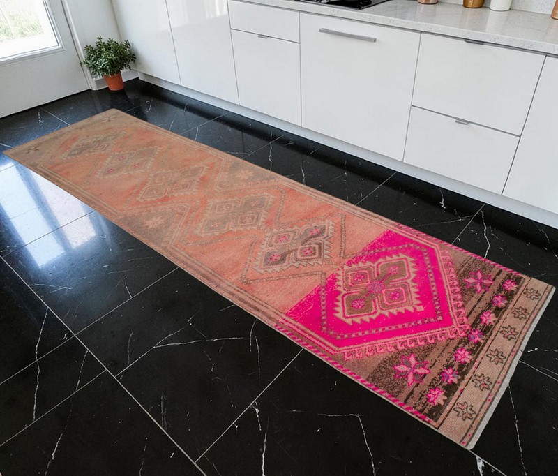 3x11 Runner Rug Turkish Hand-knotted Hallway Rug HOT PINK Kitchen Decor Bed Side gallery