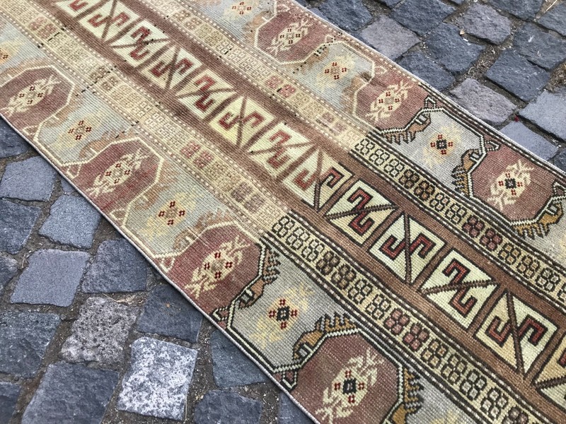 Turkish Vintage Rug Handmade Wool Rug Bohemian Runner Rug 1,9 x 8,4 ft gallery