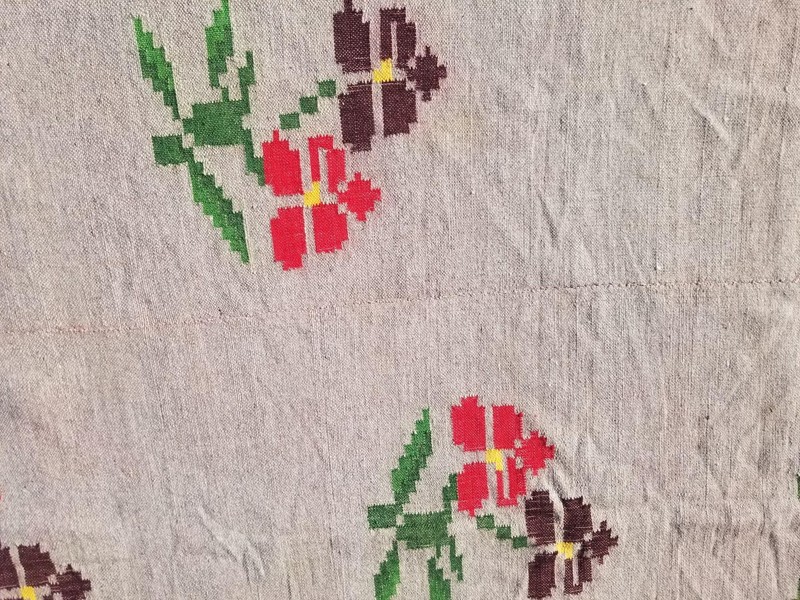 Vintage Traditional Handmade Romanian Floral Wool Kilim Rug 91x77 inches gallery