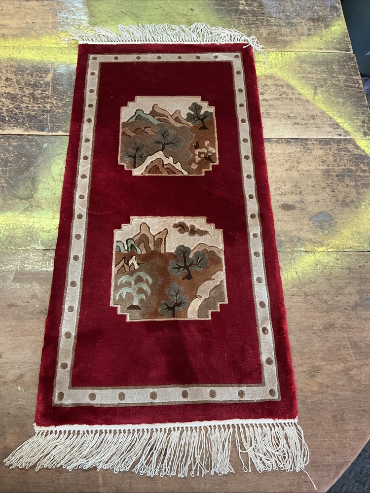 Vtg Hand-Tufted 100%Wool Runner Rug 37”x18” Accent ,used Free Shipping