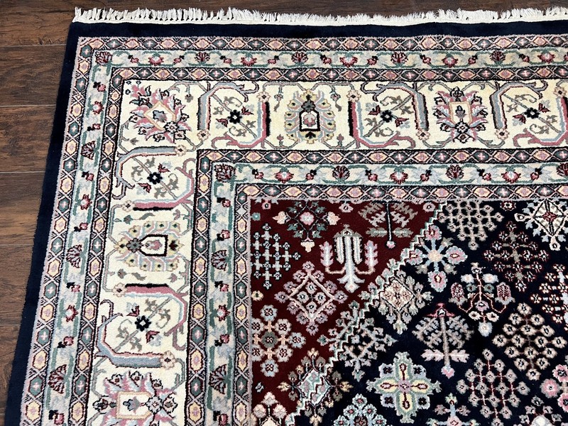 Large Oriental Rug 10x14 Wool Handmade Vintage Carpet Navy Blue Ivory Medallion gallery