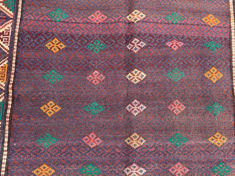 Vintage Turkish Flat Weave Kilim Rug, 5'2" x 7'4" Tribal Wool Handwoven Carpet gallery