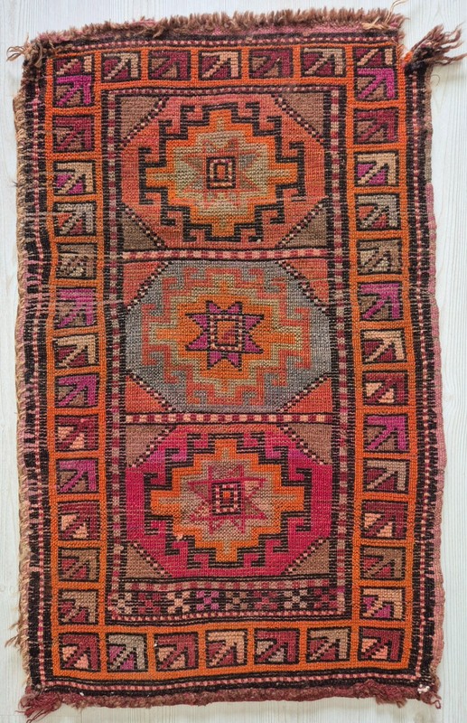 Antique Kars Yastik Wool Rug Fragment 22"x35", 80yo Handwoven Tribal Weaving gallery