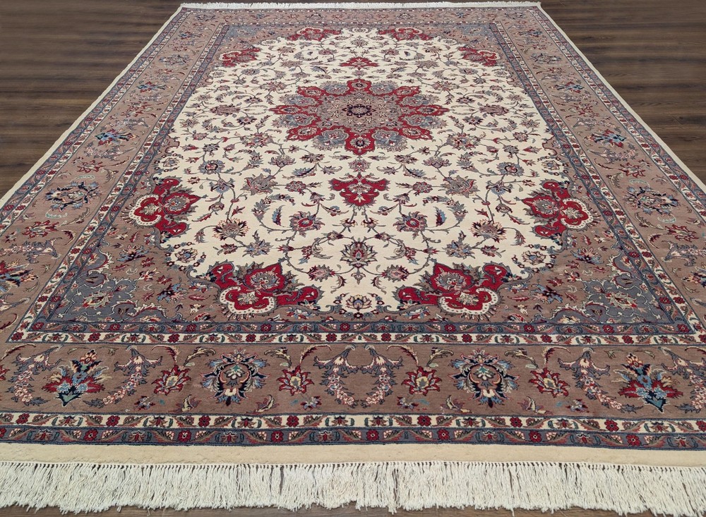 Sino Per'sian Rug 9x12, Floral Medallion, Fine 290 KPSI, Ivory