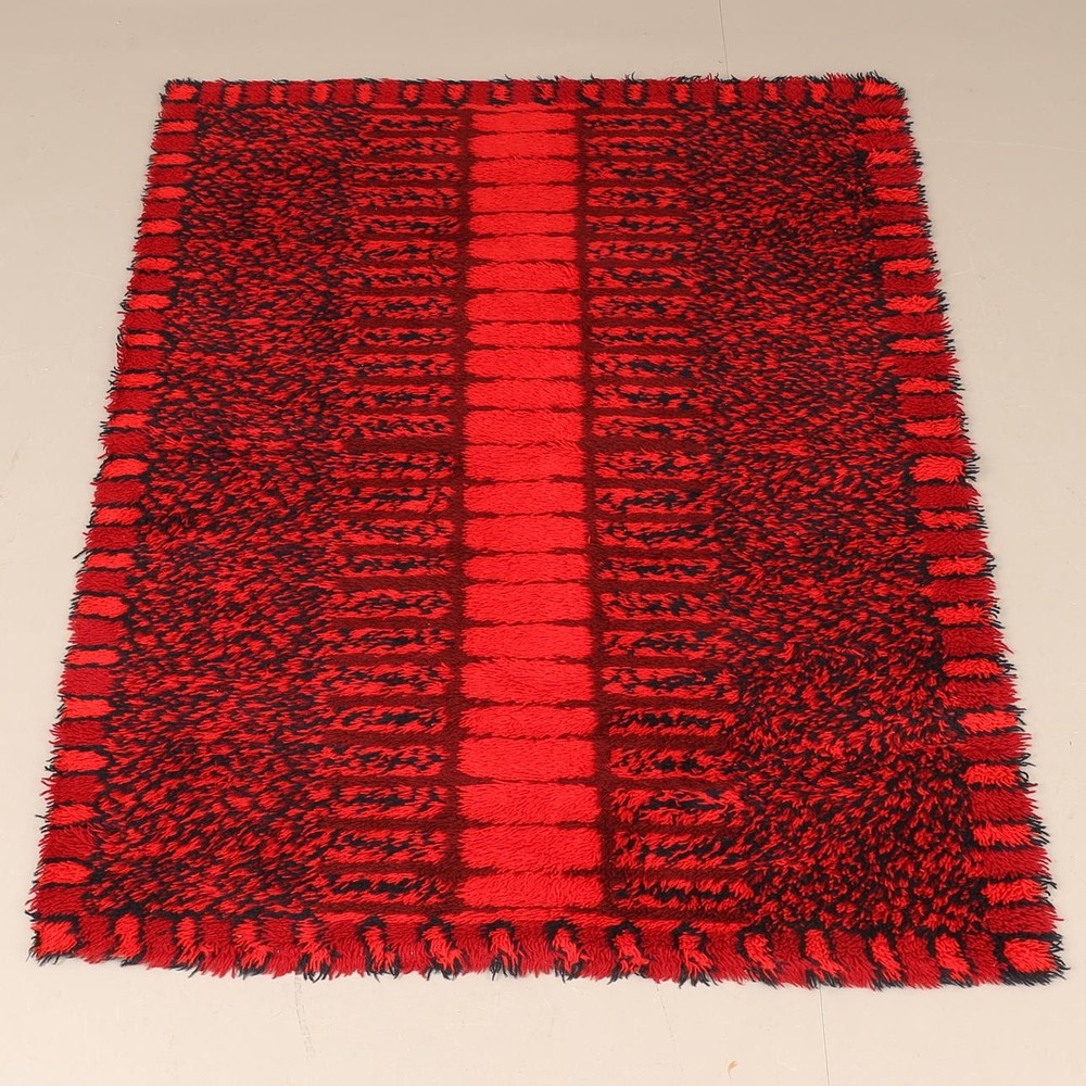 1970s Large Scandi Rug - Medium-pile - red abstract - 180cm x 141cm